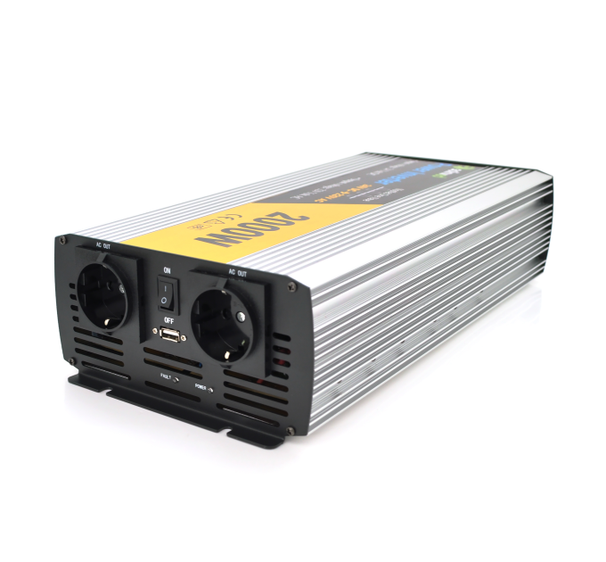 Інвертор напруги Solinved Sol-Yb24-2000M, 24V / 220V, 2000W з апроксимованою синусоїдою, 2Shuko, USB, клемні дроти, Q5