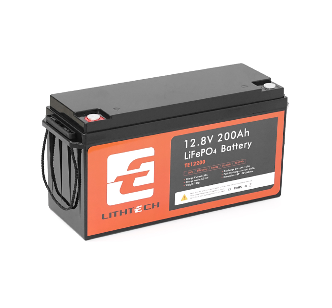 LITHTECH TE12200B + Bluetooth LiFePO4 12,8V 200Ah, 2.25kWh, BMS200A@4S, 6000 cycles