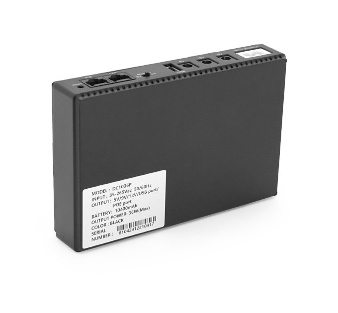 ДБЖ UPS-36W DC1036P-10 для роутерів / комутаторів / PON / POE-430(15-24V), 5 / 9 / 12V, 10400мAh, USB 3.0, Black, BOX