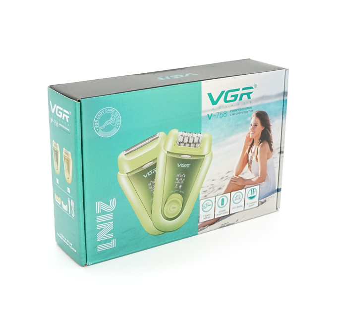 Эпилятор VGR 2 в 1 V-758 GREEN, 2 насадки, Box