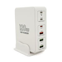 Зарядна станція V-818H потужністю 120W, Output: 3USB+3Type-C, DC: 5V / 3, 9V / 3A, 12V / 3A, 20V / 3.25A, White