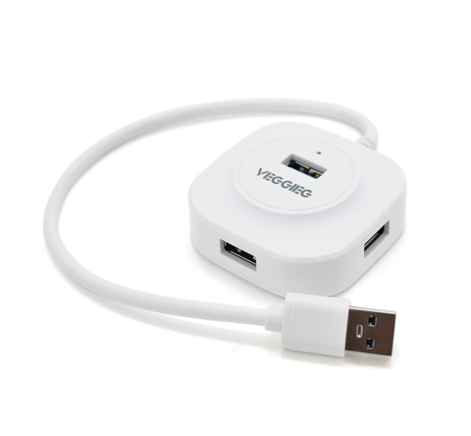 Хаб VEGGIEG V-U3403 USB 3.0 4 порти, 480Mbts, живлення від USB, White, 0,3m, Box
