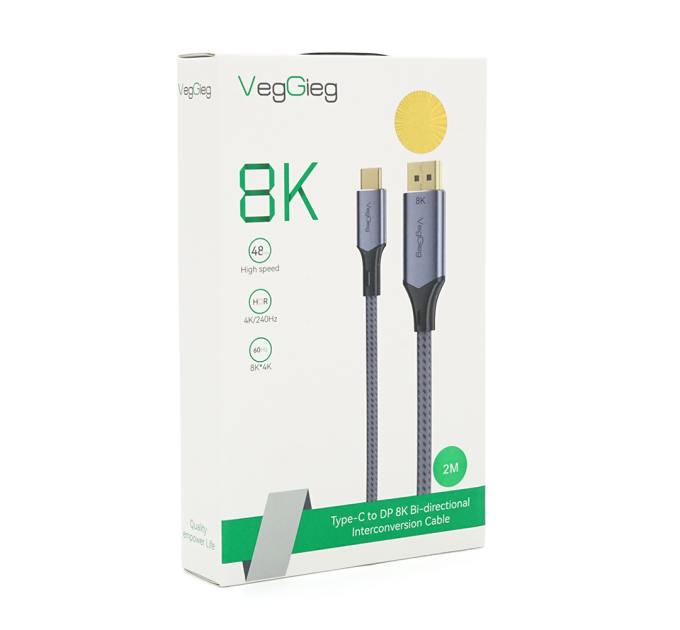 Кабель VEGGIEG V-Z637 Type-C (папа) / Display Port(папа), 8K, 2м, Black-gray