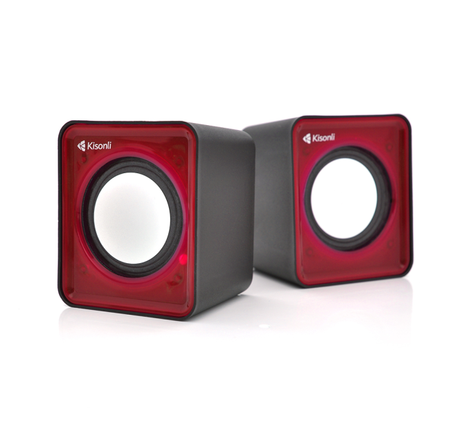 Колонки 2.0 Kisonli V310 для ПК і ноутбука, USB + 3.5mm, 2x0,5W, 20Hz- 20KHz, Red, BOX, Q100