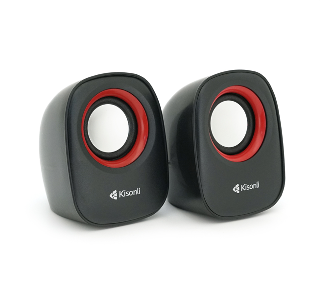 Колонки 2.0 Kisonli V360 для ПК і ноутбука, USB + 3.5mm, 2x1.5W, 20Hz- 20KHz, Red, BOX, Q50