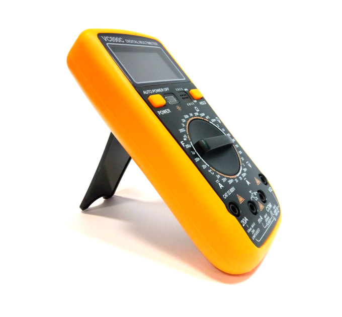 Мультиметр VC-890C Вимірювання: V (AC / DC), A (AC / DC), Ω, C, Hz, °C. Функції: Data Hold, продзвонювання, тест діодів / транзисторів.