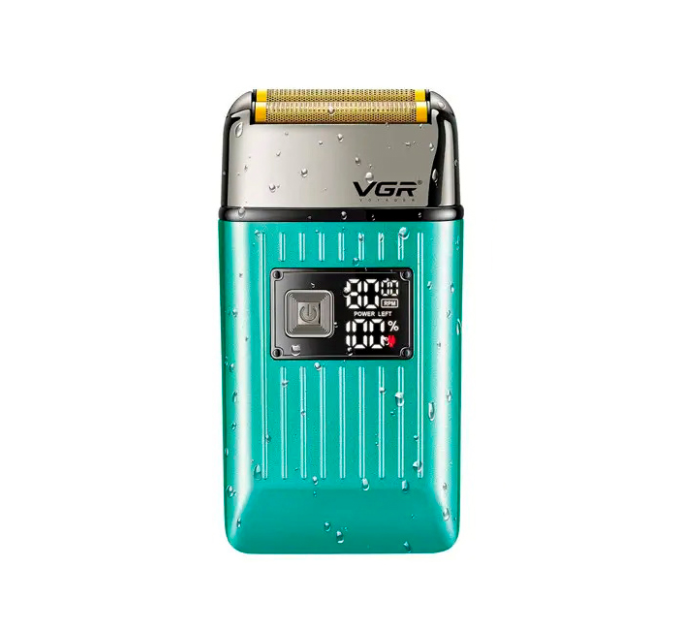 Електробритва VGR V-357 GREEN, подвійне лезо, 2 насадки, висувний триммер, IPX6, LED display, Box