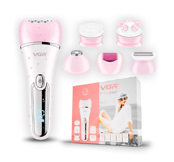 Епілятор VGR 6 в 1 V-733 PINK, 12 насадок, IPX7, LED display, Box