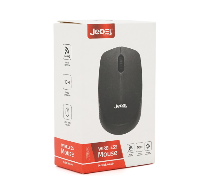 Миша бездротова JEDEL W690, 1000DPI, 2.4 GHz, 2xAA. 100x60x31 мм. Pink. Box