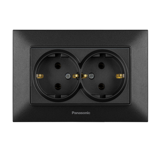 Розетка Panasonic Arkedia Slim подвійна із заземленням, чорна