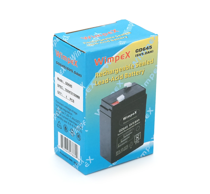 Акумуляторна батарея Wimpex WX-645 6 V 5Ah (70 x 47 x 100 (105)), 0.60 kg, Black, Q20