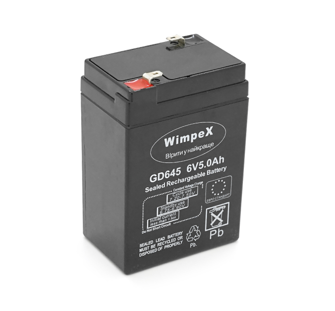 Акумуляторна батарея Wimpex WX-645 6 V 5Ah (70 x 47 x 100 (105)), 0.60 kg, Black, Q20