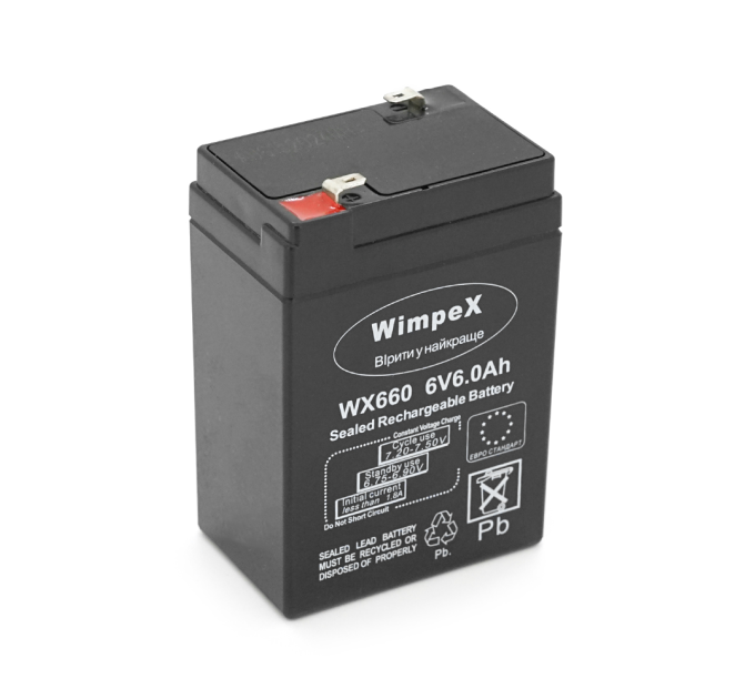 Акумуляторна батарея Wimpex WX-660 6 V 6Ah (70 x 47 x 100 (105)), 0.75 kg, Black, Q20