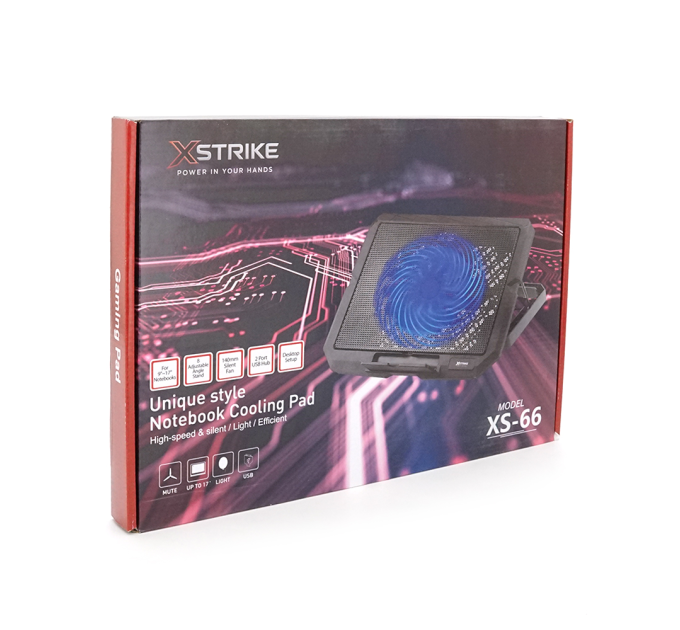 Підставка під ноутбук XSTRIKE XS-66, 9-17", 1*140mm 1200±10% RPM, корпус пластик+алюміній, 2xUSB 2.0, 356x259x28mm, RGB, Box Q20