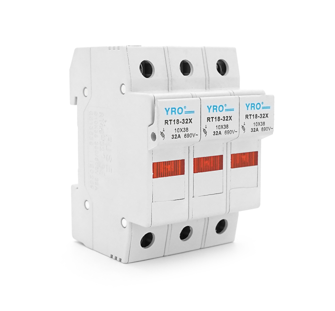 Корпус під плавкий запобіжник YRO RT18-32 / 3P, 32A, 500 / 690V, зі світловим індикатором, DIN, під запобіжник 10*38mm,контакти мідь 78*52.8mm