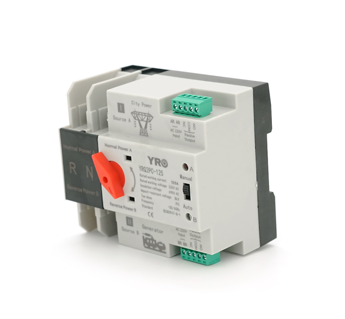 Автомат введення резерву (АВР) двополюсний YRQ2PC-125, 220V / 125A на DIN-рейку для генераторів