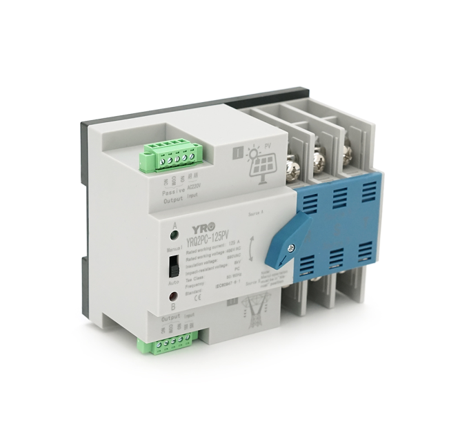 Автомат введення резерву (АВР) триполюсний YRQ2PC-125PV, 400V / 125A на DIN-рейку для інверторів