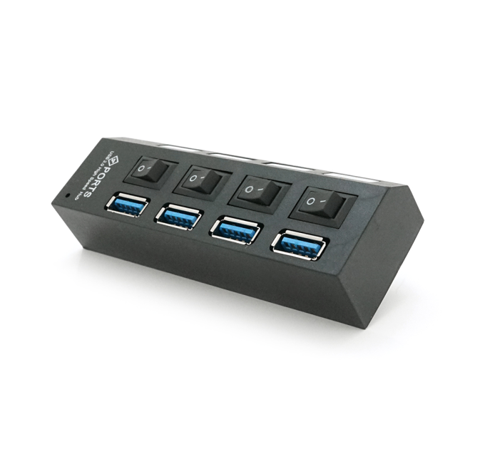 Хаб USB 3.0, 4 порти, з перемикачами, підтримка до 1TB, Пакет