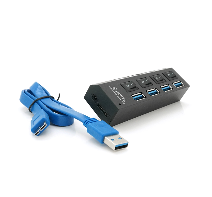 Хаб USB 3.0, 4 порти, з перемикачами, підтримка до 1TB, Пакет