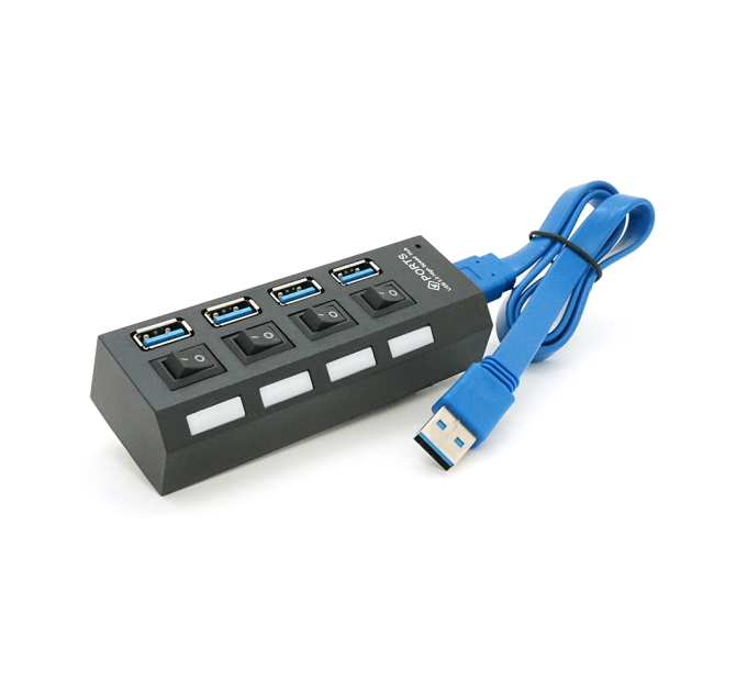 Хаб USB 3.0, 4 порти, з перемикачами, підтримка до 1TB, Пакет