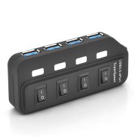 Хаб USB 3.0, 4 порти, з перемикачами, підтримка до 2TB, 5Gb / s, кабель 0,6м, Блістер Хаб USB 3.0, 4 порти, з перемикачами, підтримка до 2TB, 5Gb / s, кабель 0,6м, Блістер