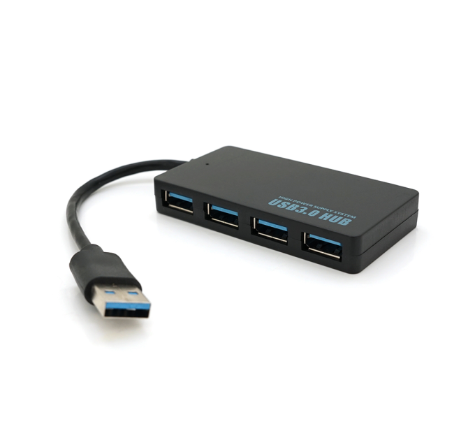 Хаб USB 3.0, 4 порти, плоский, чорний, підтримка до 2TB, кабель 0,14 м, Blister