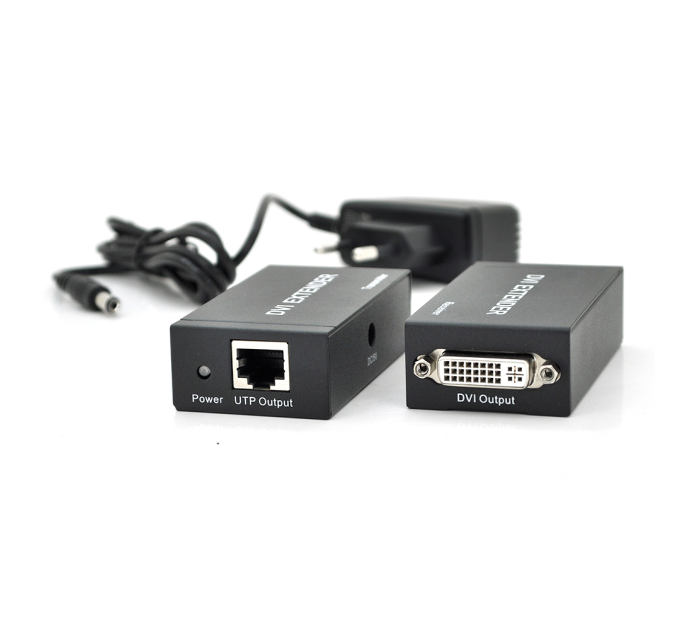 Активний подовжувач DVI 60m по кручений парі через RJ-45, Black, BOX