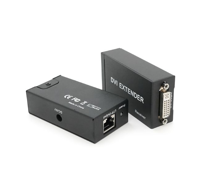 Активний подовжувач DVI 60m по кручений парі через RJ-45, Black, BOX