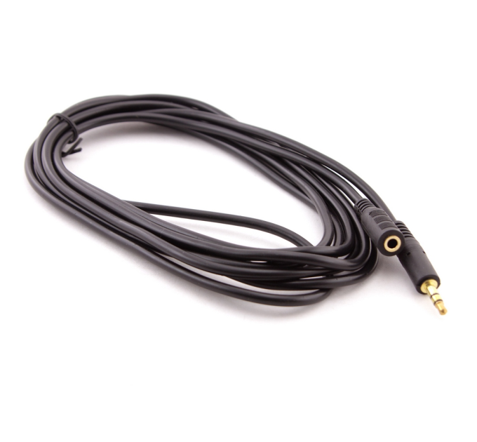 Подовжувач Audio DC3.5 тато-мама 1.5м, GOLD Stereo Jack, (круглий) Black cable, Пакет Q500