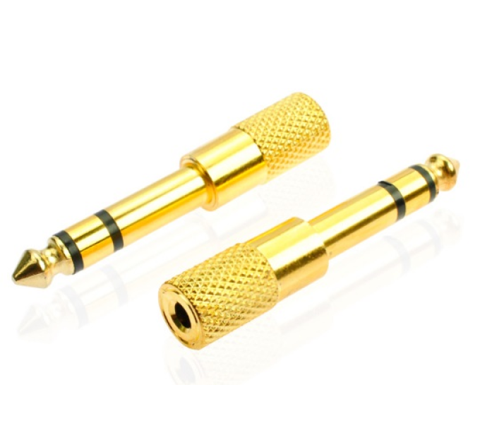 Перехідник Jack 6.3 (тато) / Jack 3.5 (мама) Stereo, Gold, метал, Q100