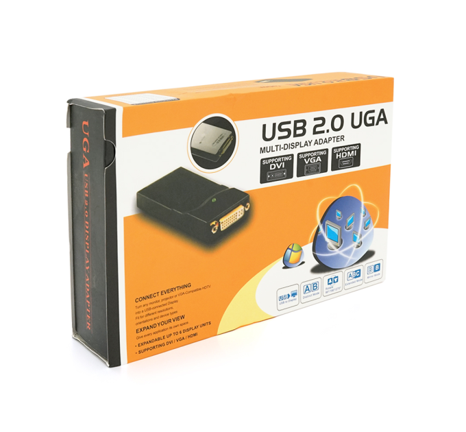 Конвертер USB 2.0 to HDMI / VGA / DVI, Black, Box