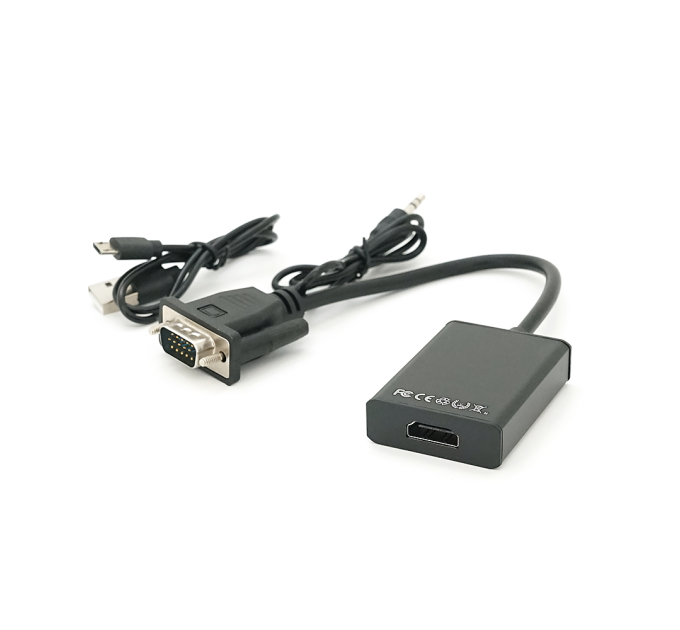 Конвертер VGA to HDTV Adapter + Audio, Black, Full HD 1080P, Blister