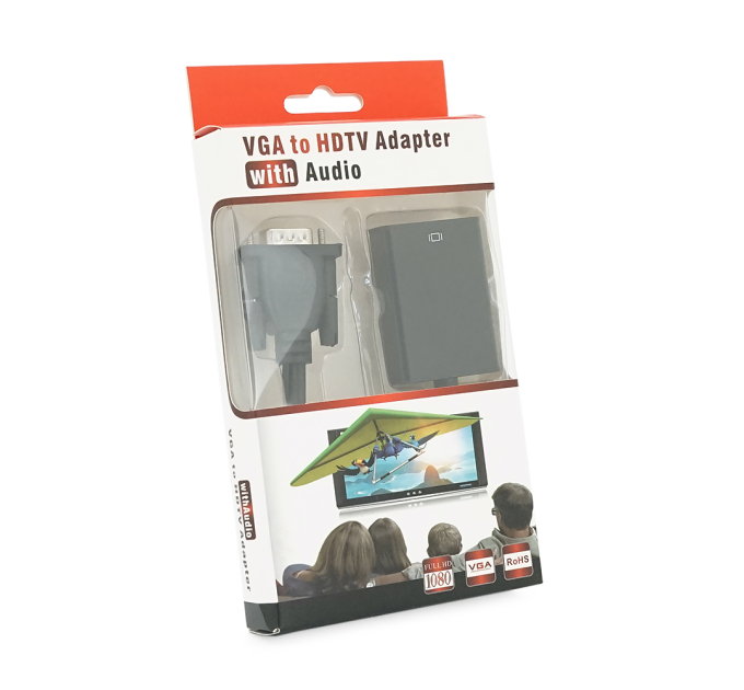 Конвертер VGA to HDTV Adapter + Audio, Black, Full HD 1080P, Blister