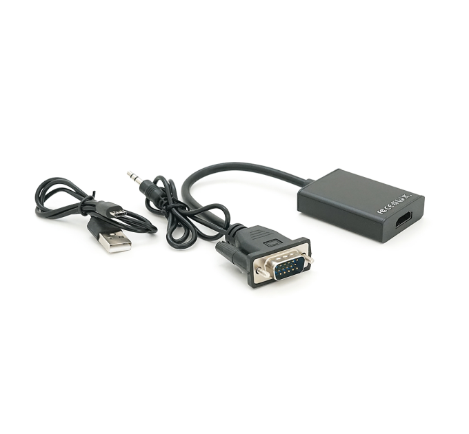 Конвертер VGA to HDTV Adapter + Audio, Black, Full HD 1080P, Blister