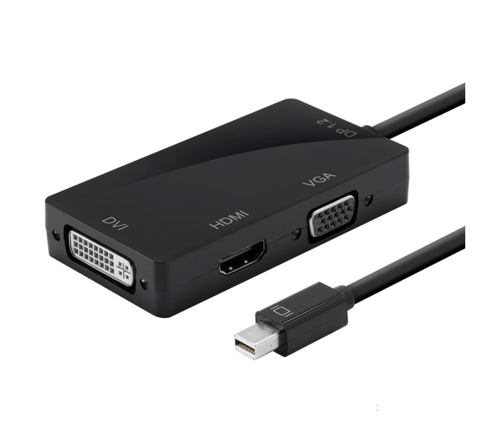 Конвертер mini Display Port (тато) на HDMI / VGA / DVI(мама) 30cm, Black, 4K / 2K, Пакет