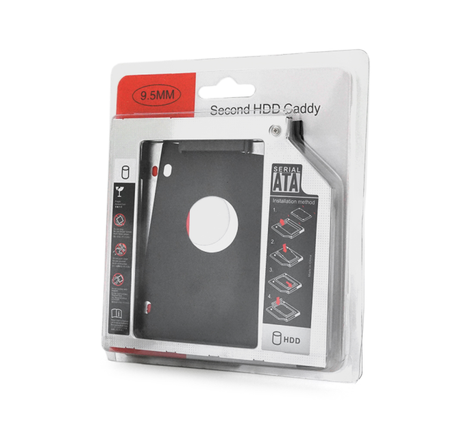 Адаптер підключення HDD 2.5'' 9.5 mm у відсік привода ноутбука SATA / mSATA (HDC-25), корпус aluminum, Blister, Q100