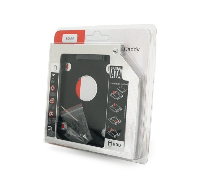 Адаптер підключення HDD 2.5 '' 9.5 mm в відсік приводу ноутбука SATA / mSATA (HDC-25), корпус aluminum+plastic, Blister, Q100