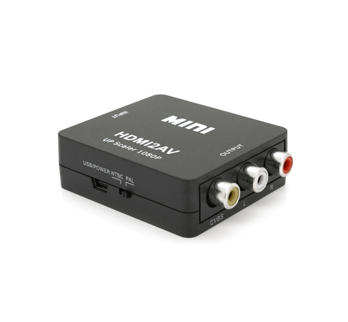 Конвертер Mini, HDMI to AV, ВИХІД 3RCA(мама) на ВХІД HDMI(мама), 720P / 1080P, Black, BOX