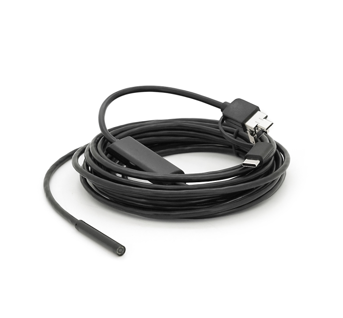 Універсальний ендоскоп 3в1 (USB+MicroUSB / Type-C) для смартфона / ПК, камера 5.5мм, м'який кабель 5м, з LED-підсвічуванням, IP67