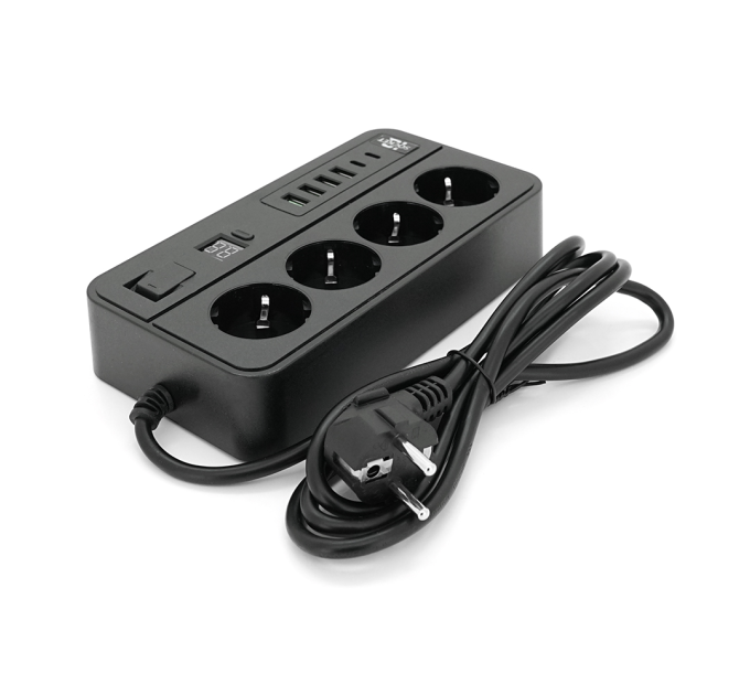 Мережевий фільтр із захистом від перенапруги G13H, 3000W, 4 Socket + 4 USB 3,2А + 2 Type-C + таймер, 2м, Black, Box