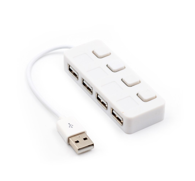 Хаб USB 2.0 4 порти, White, 480Mbts живлення від USB, з кнопкою LED / Blue на кожен порт, Blister Q100