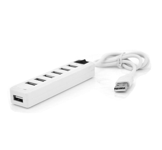 Хаб USB 2.0 7 портів, White, 480Mbts живлення від USB, з вимикачем, Blister Q100