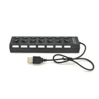 Хаб USB 2.0 7 портів з перемикачами на кожен порт, Black, 480Mbts High Speed, живлення від USB, Blister Q100 Хаб USB 2.0 7 портів з перемикачами на кожен порт, Black, 480Mbts High Speed, живлення від USB, Blister Q100