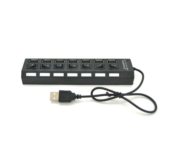 Хаб USB 2.0 7 портів з перемикачами на кожен порт, Black, 480Mbts High Speed, живлення від USB, Blister Q100
