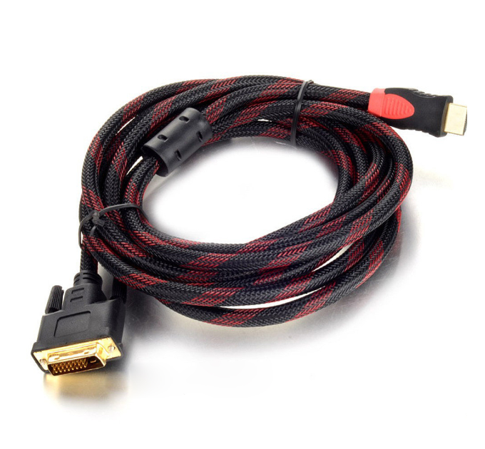 Кабель HDMI (тато) -DVI (тато) 3,0м, 2 фериту, обплетення, круглий Black / RED, Пакет