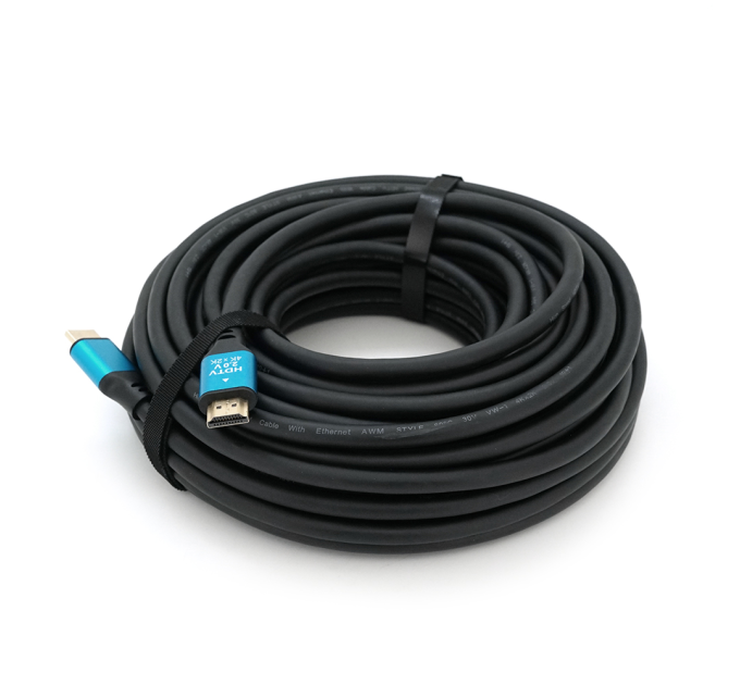 Кабель Merlion HDMI-HDMI 4Kx2K Ultra HD, 20.0m, v2,0, круглий Black, коннектор Blue, Blister-box, Q10