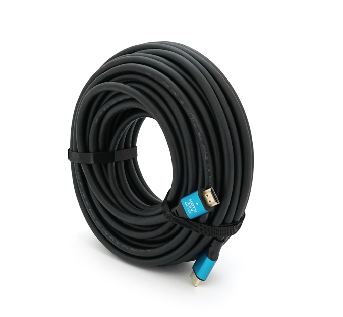 Кабель Merlion HDMI-HDMI 4Kx2K Ultra HD, 20.0m, v2,0, круглий Black, коннектор Blue, Blister-box, Q10