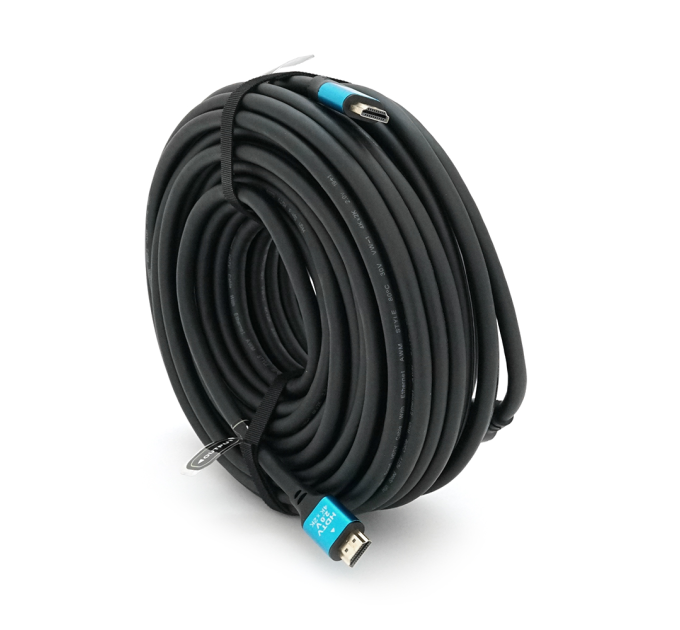 Кабель Merlion HDMI-HDMI 4Kx2K Ultra HD, 25.0m, v2,0, круглий Black, коннектор Blue, Blister-box, Q10