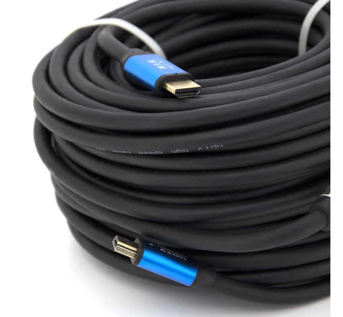 Кабель Merlion HDMI-HDMI 4Kx2K Ultra HD, 30.0m, v2,0, круглий Black, коннектор Blue, Blister-box, Q10