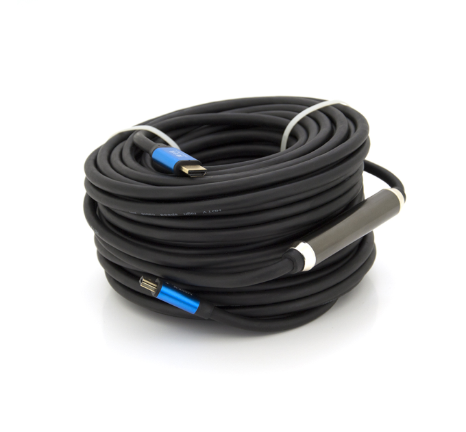 Кабель Merlion HDMI-HDMI 4Kx2K Ultra HD, 30.0m, v2,0, круглий Black, коннектор Blue, Blister-box, Q10